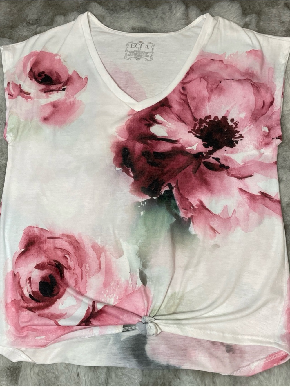 White V-Neck Floral Tie-Front Blouse in Pink-0261